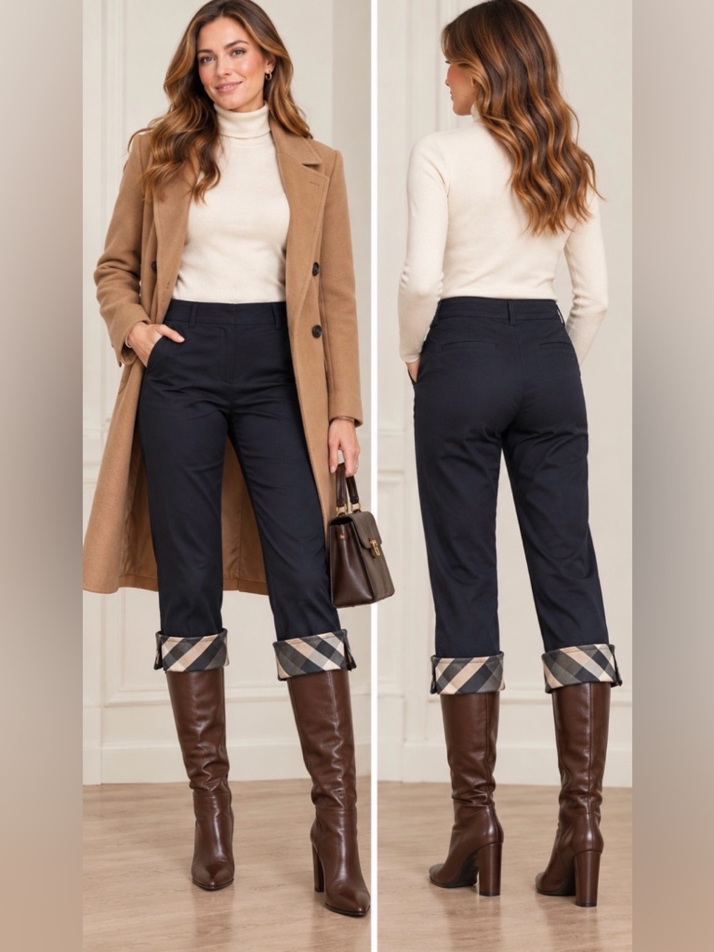 Burberry London Nova Check Cuff Capri Cropped Pants Navy US 8 - Picture 1 of 15